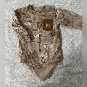 Carhartt Tan Baby Horse Print Long Sleeve Bodysuit